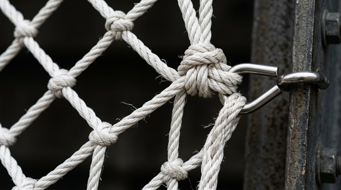 Safety net fiber close-up showing knot detail