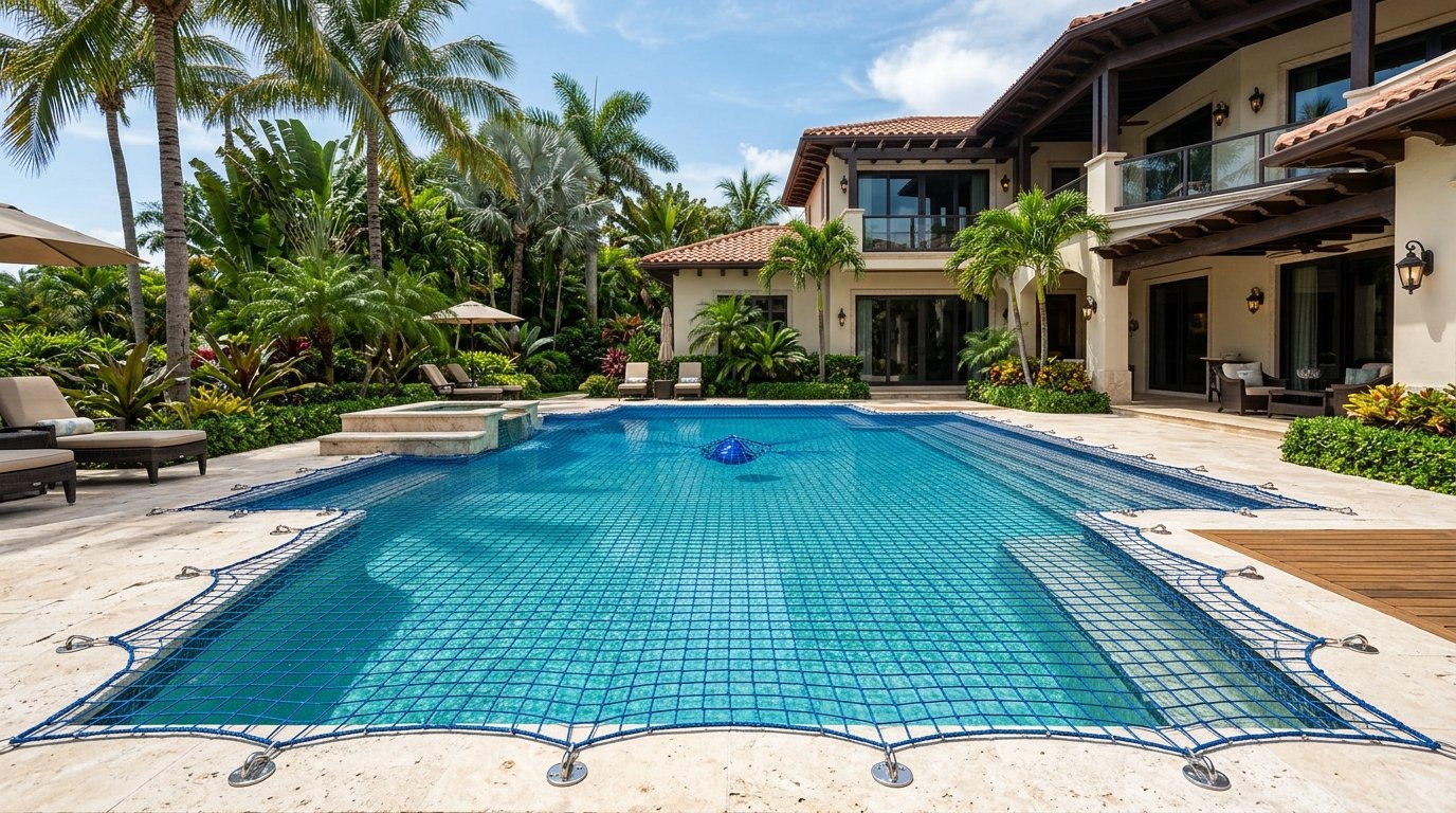 Swimming pool safety cover net